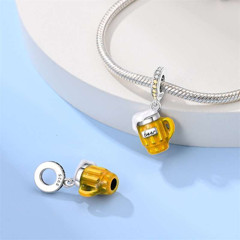 New 925 Sterling Silver Beverage Cold Beer Champagne Red Wine Charms Beads Fit Original Bracelets DIY Jewelry
