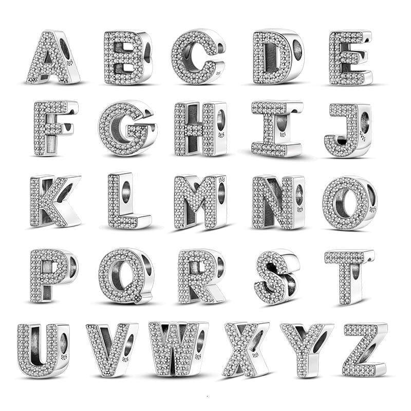 925 Sterling Silver 26 Letters Alphabet Zircon Charms Beads Fit Original Bracelets DIY Jewelry Birthday Gifts