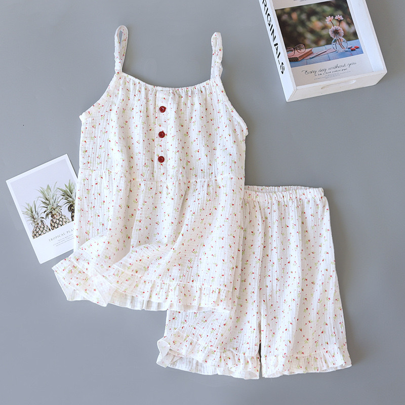 100% Cotton Women's Pama Set Woman 2 Pieces Spaghetti Strap Sleepwear Women Ral Print Pama Loungewea Slip Dress