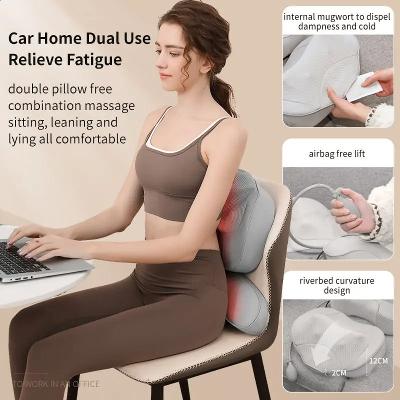 Low noise massage pillow heated massage pad with finger pressure roller for neck and shoulder head and waist massage traction 240914