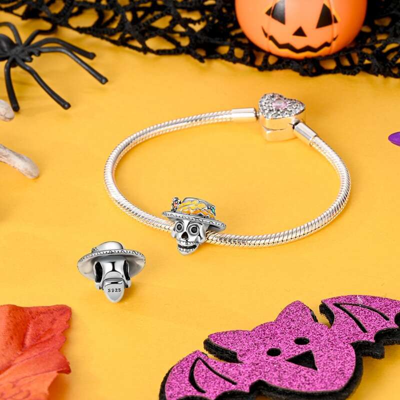 2024 New Halloween 925 Sterling Silver Luminous Pumpkin Skull Ghost Charms Fit Original Bracelet DIY Party Jewelry
