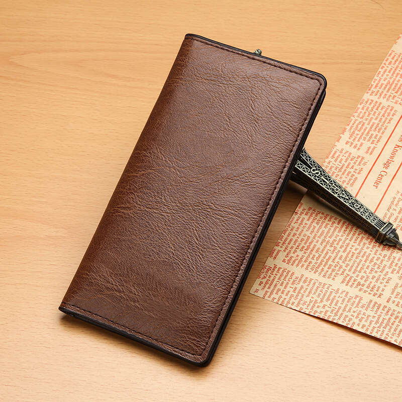 AMZZ Men's Long Slim Youth Simple Korean Edition Multi Card Student Soft Leather Wallet Big Money Clip Fashion 5D