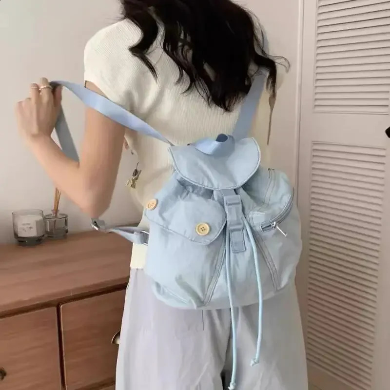 Fashion backpack womens Korean drawstring closure Knapsack multi pocket handbag Versatile Student School shoulder bag 240912