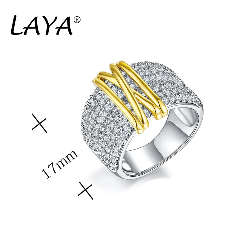 LAYA 100% 925 sterling silver fashionable retro light gold multi line sparkling zircon ring suitable for womens party exquisite jewelry 240912