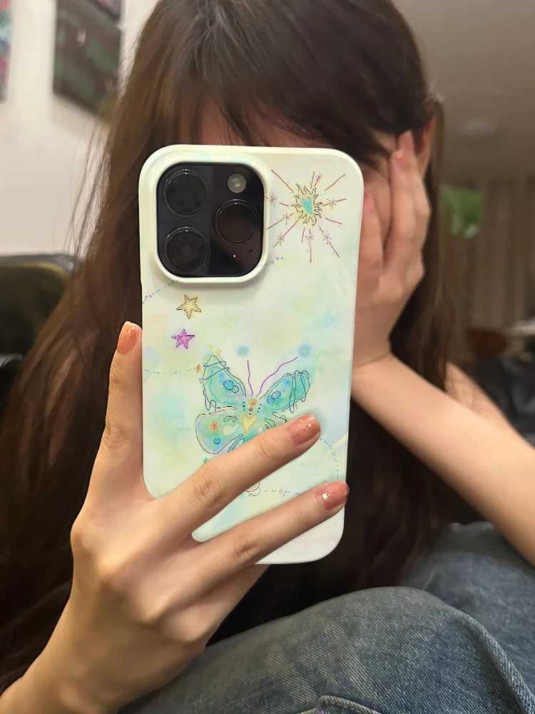 Cute Cartoon Butterfly Shockproof Case for iPhone 16 15 14 13 Pro Max Back Phone Cover for 12 11 Pro Plus 8 7 X XS XR Cover M240914