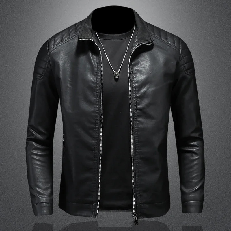 Spring Moto Pu leather jacket mens motorcycle stand collar casual windproof fashion clothing 240904