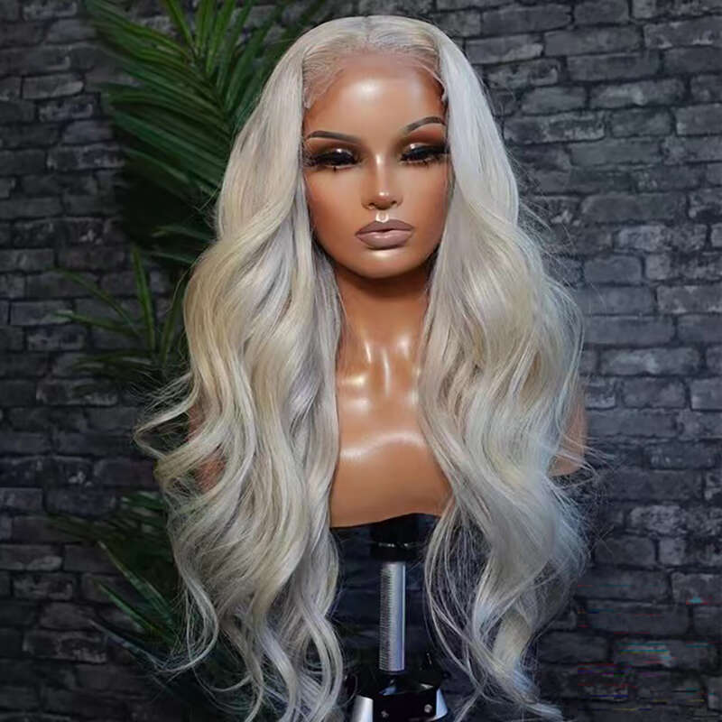 AIMEYA Ash Blonde Lace Front Light Sier Long Natural Wave Synthetic Hair Wigs For Women Heat Resistant Daily Use Wig