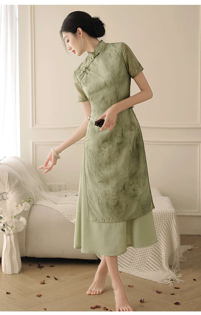 New Hanfu Style Green Qipao High Quality Chinese Cheongsam Dress