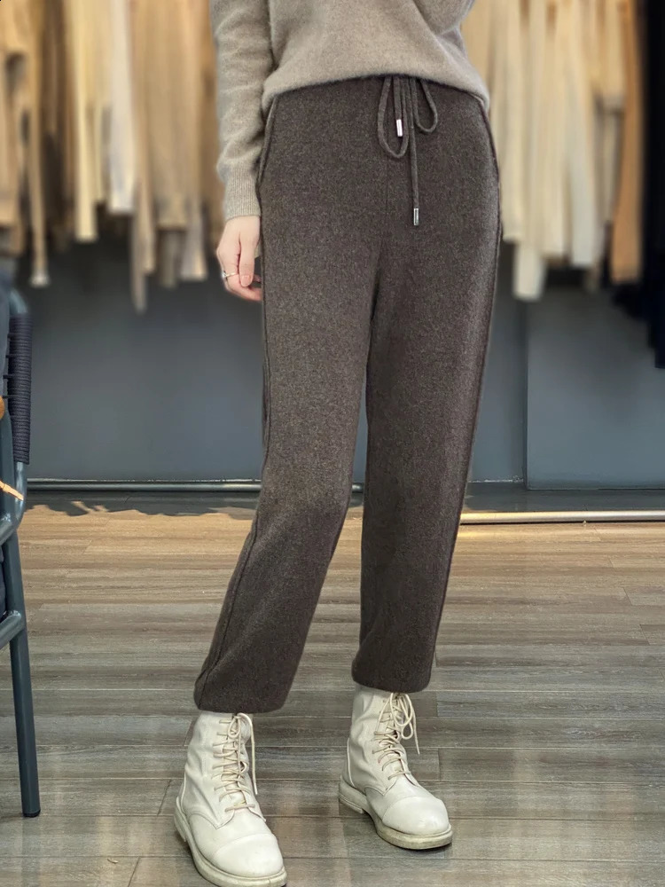 Spring and autumn ultrathin cashmere pants womens wool pencil high waisted simple style office women Trouser 100% Merino knitted 240913