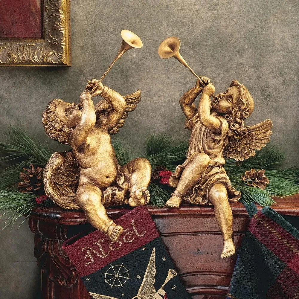 Boy and Girl of St. Peters Square Holiday Angel Statue Room Decor 2 Count Sculptures and Figurines 240910