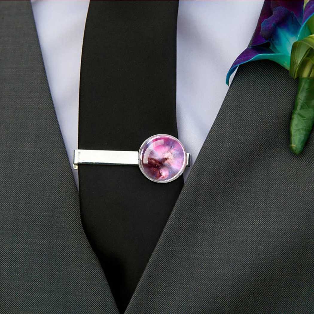Mens Tie Clip Starry Sky Galaxy Universe Aurora Colorful Romantic Fashion Commercial Silver Rising Glass Decorative Gift W240914