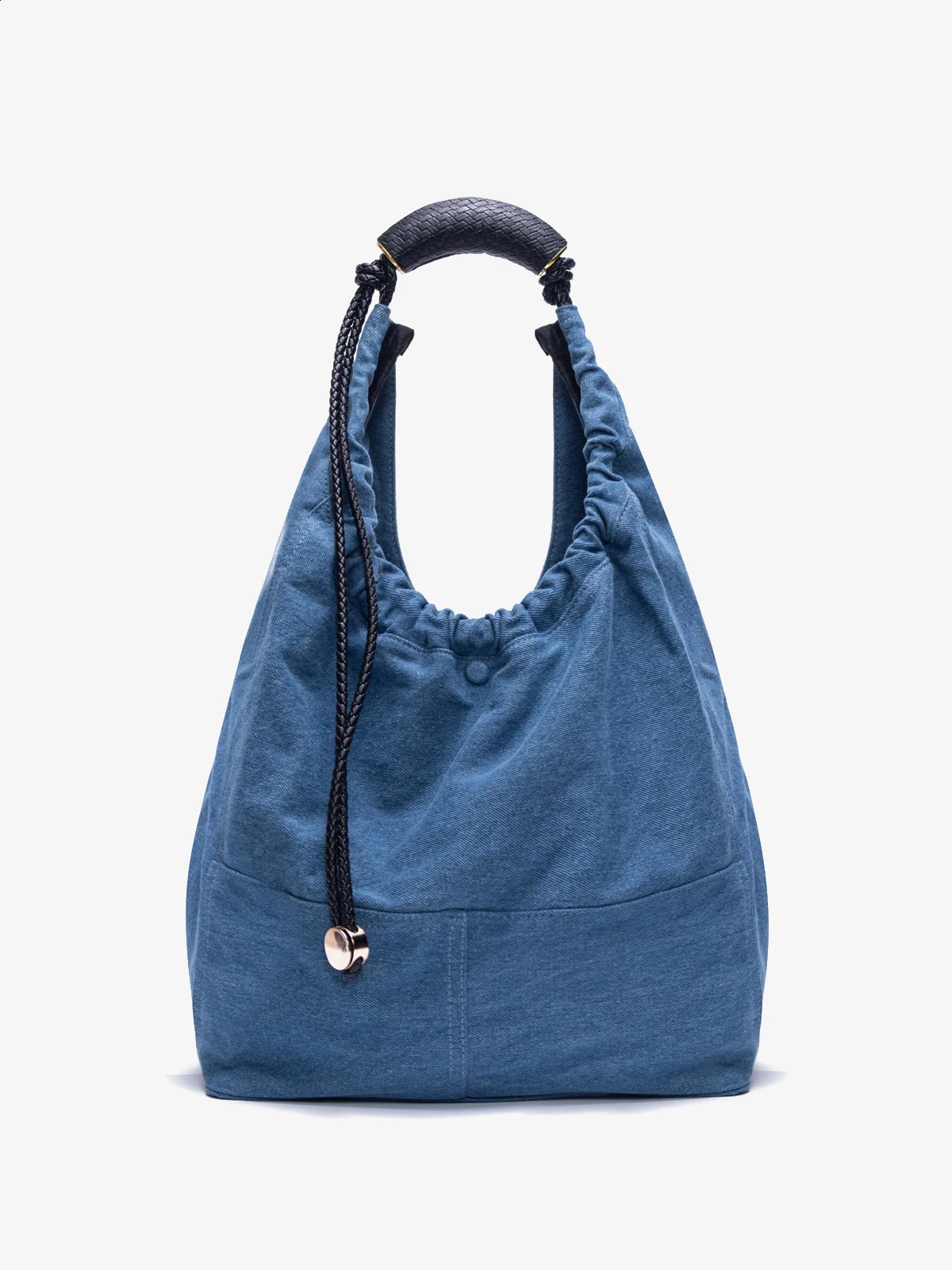 24fw cat step style large capacity garbage bag woven backpack denim pleated shoulder shopping 240913