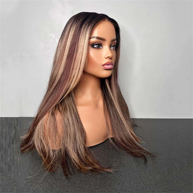 13X6 HD Lace Synthetic Loose Wave Wigs Ombre Brown Wig For Women 24 Inch Pre Plucked With Baby Hair Glueless Daily Wearing