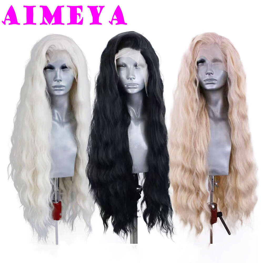 AIMEYA Platinum Wigs For Women Mix Blonde Lace Front Black Long Natural Wave Synthetic Hair Wig Daily Use Cosplay