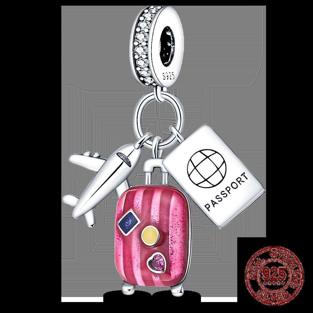 Sterling Silver Travel theme suitcase camera bag pendant Beads Charms Fit Original Bracelets Women DIY Jewelry Gift