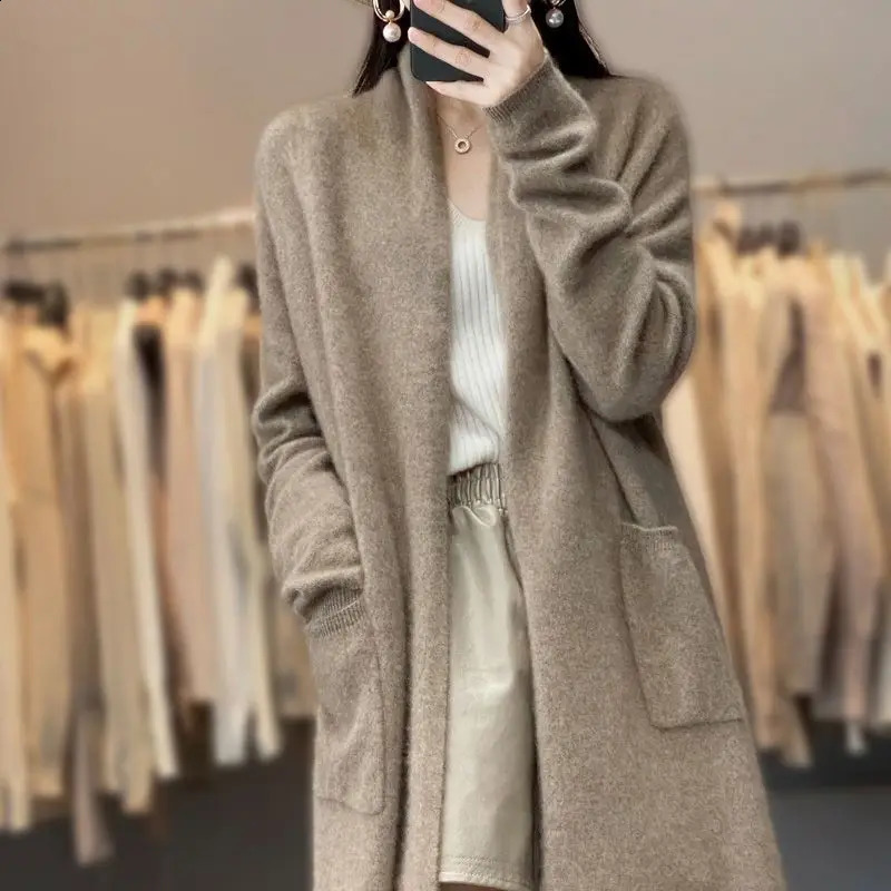 Womens outerwear sweater cardigan womens long sleeved style elegant pocket knitted E1034 240906
