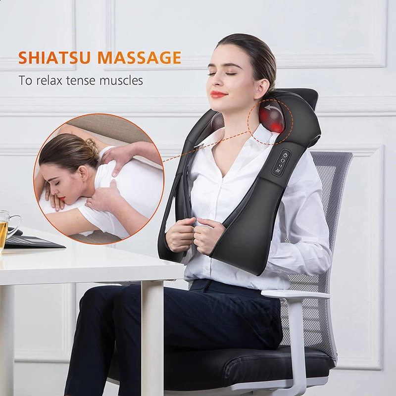 Finger press neck and shoulder massager heated back massager U-shaped deep knee electric massage pillow 240914