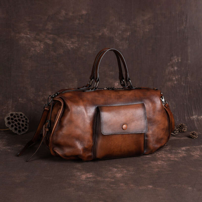 AMZZ 2024 Summer New Women's Head Layer Leather Shoulder Cross Hand Brushed Large Capacity Bag