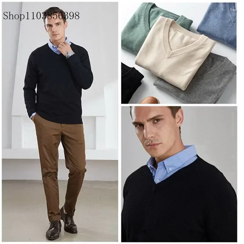 Men's Sweaters Fashion Casual Slim Fit Basic V Neck Knitted Sweater Pullover Male Autumn Winter Warm Knitwear Tops Mens Clothes
