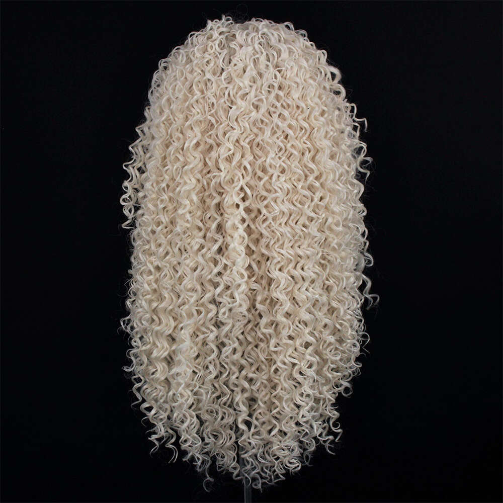 High Quality Heat Safe Synthetic Fibre Front Icy White Blonde Tight Curl Texture Full 150% HD Lace Curly Wig For Women