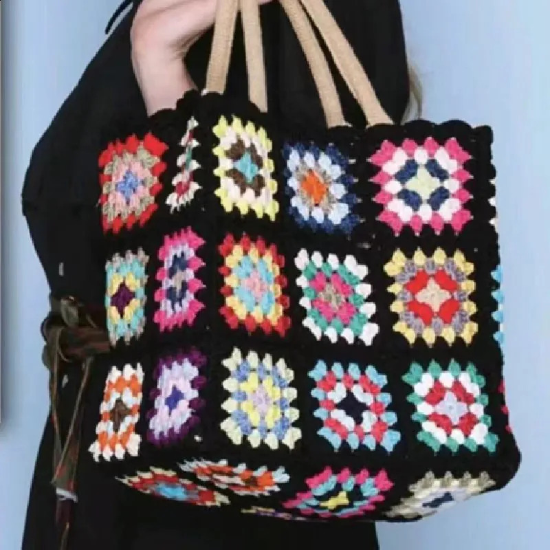 Hand woven shell shaped handbag with grandma grid pattern casual bag suitable for womens shopping and storage bags 240913