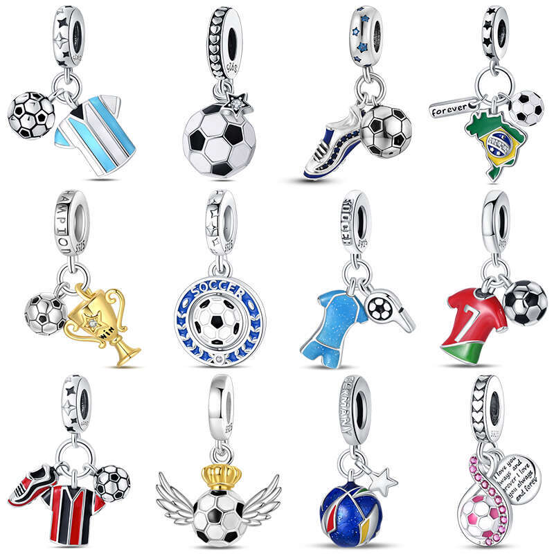 Sports Series Charm Jewelry Football Beads 925 Sterling Silver Pendant Fit Original Bracelets DIY Souvenir Gift