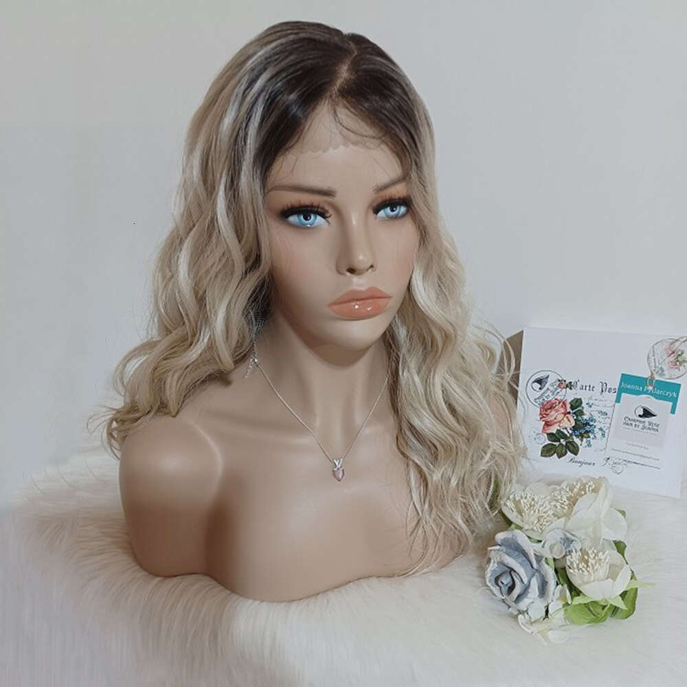 Light Blonde Hair Lace Front Wig Dark Roots Ombre Melting Wigs High-Quality Heat Resistant Synthetic Fiber 24" Wavy
