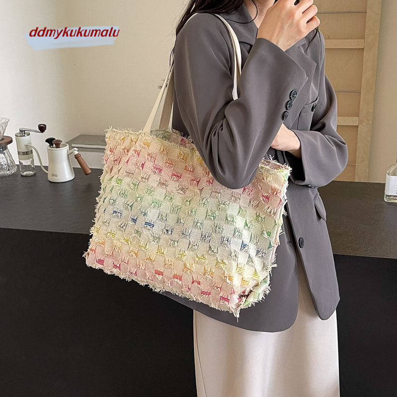 Lazy style, color fantasy tote women's new fashion, large capacity, versatile, personalized commuting shoulder bag, trendy H7.22#20 kukumalu