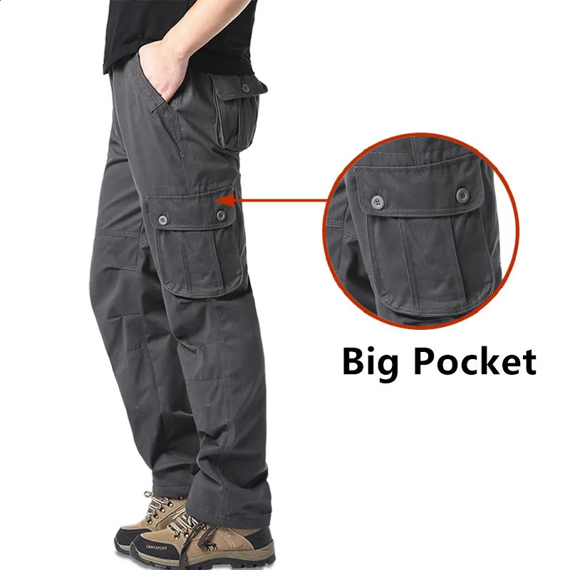 Spring And Autumn Cargo Pants Multi-Pocket Loose Work Clothes Mens Running Training Sports Pants Cotton Large Size 240911