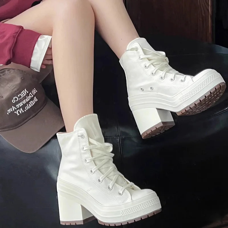 Platform Sneakers Brand Boots Fashion Outdoor Skateboard Shoes Women High Top Canvas Sneaker Plus Size 36-42