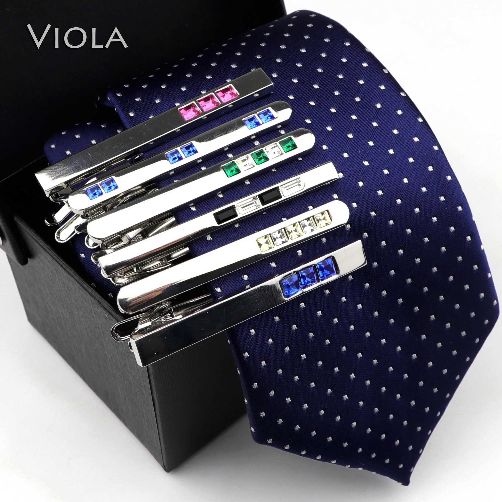 Luxury mens tie clip copper silver metal colored crystal jewelry mens business banquet bar necklace clip accessories gift W240914