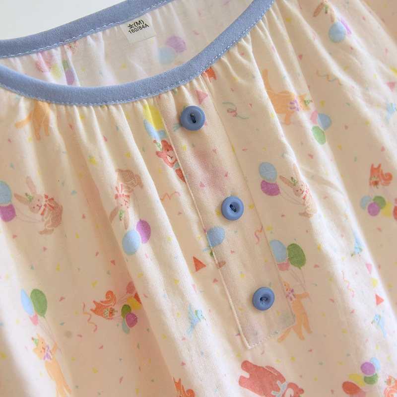 2024 Summer New Pamas 100% Cotton Nightdress Dress For Women Nightwear Home Sleepdress Round Neck