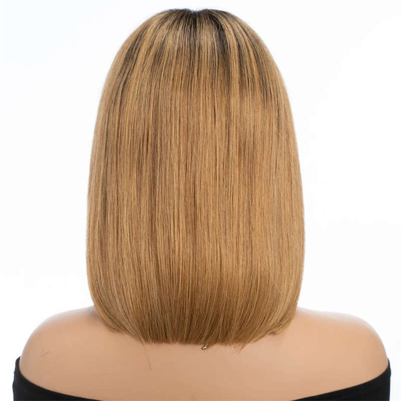 Highlight Straight 12 Inch Short 13X4 Lace Front Wig Ombre Honey Blonde Human Hair Bob Wigs