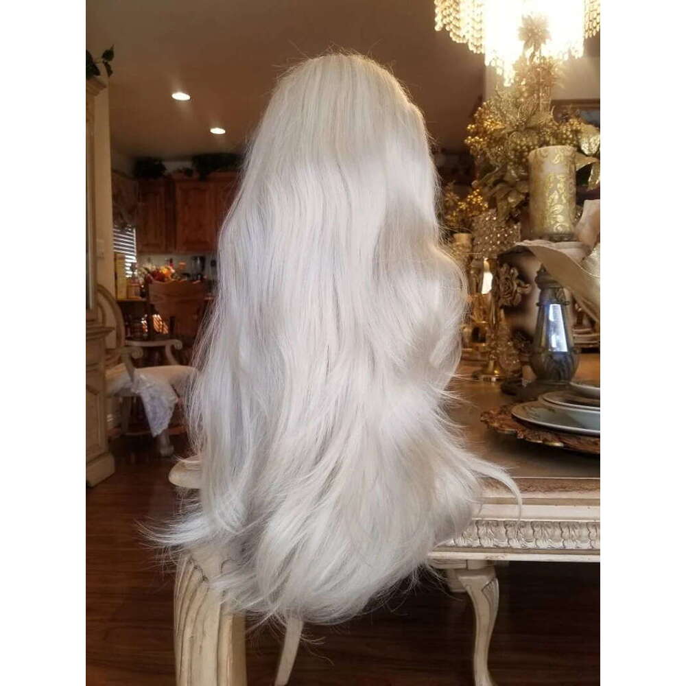White Platinum Blonde Wavy Synthetic Lace Front Wig Heat Resistant Fiber 13X4 Daily Use/Cosplay 10% Human Hair Mixed