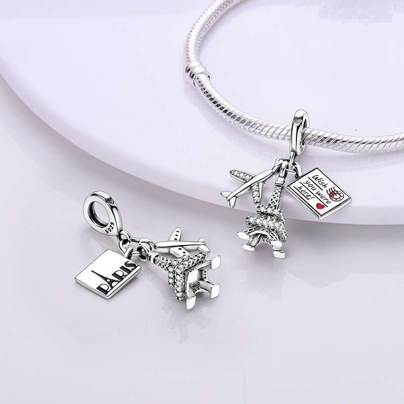 925 Sterling Silver Airplane Passport Suitcase Travel Charms Beads Fit Original Bracelets DIY Birthday Jewelry