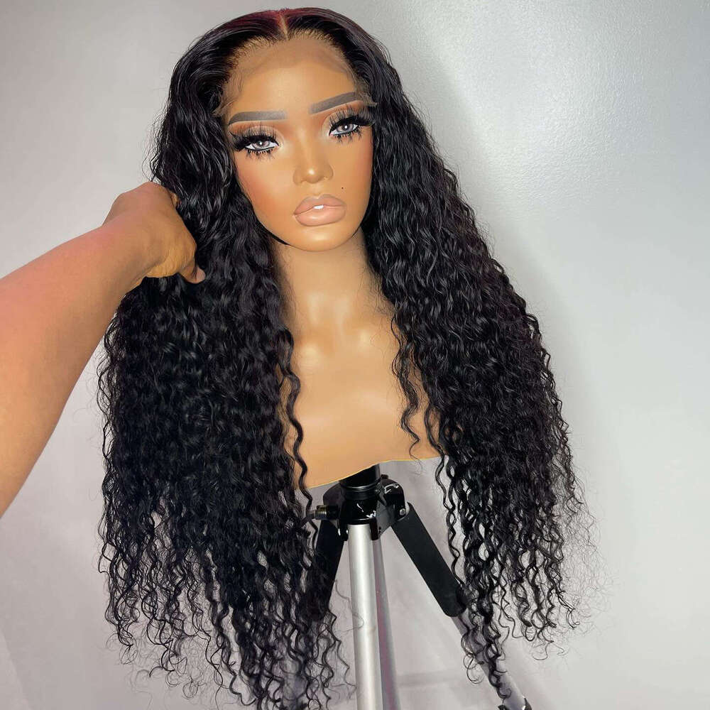 26" Long Curly 30% Human Hair Synthetic Natural Color Loose Cury Lace Front Wig Heat Friendly Fiber 180%