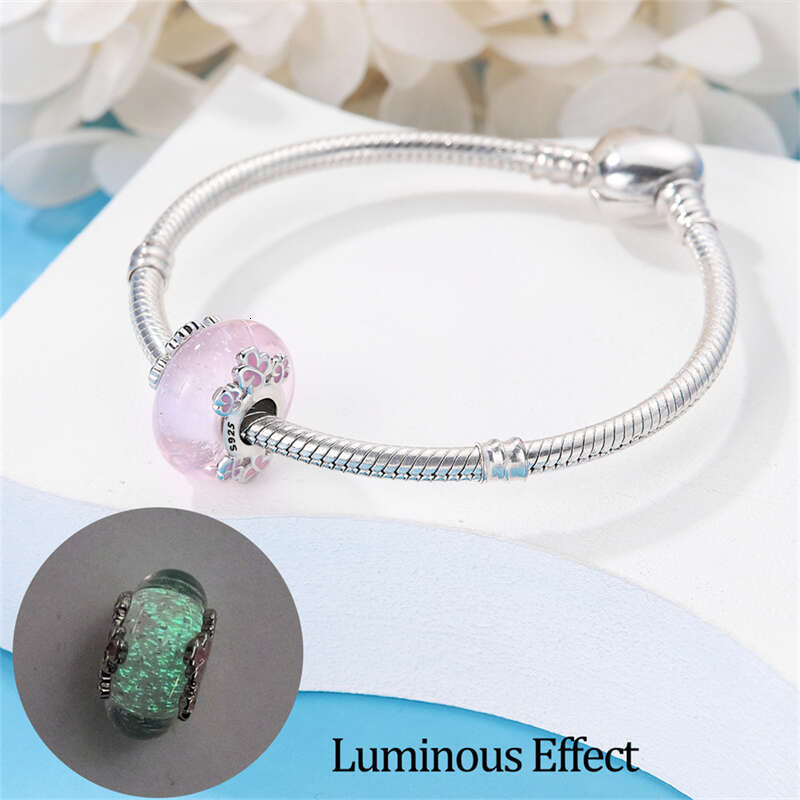 925 Sterling Silver Colorful Butterfly Dolphin Luminous Glass Charms Beads Fit Original Bracelets Fine DIY Jewelry
