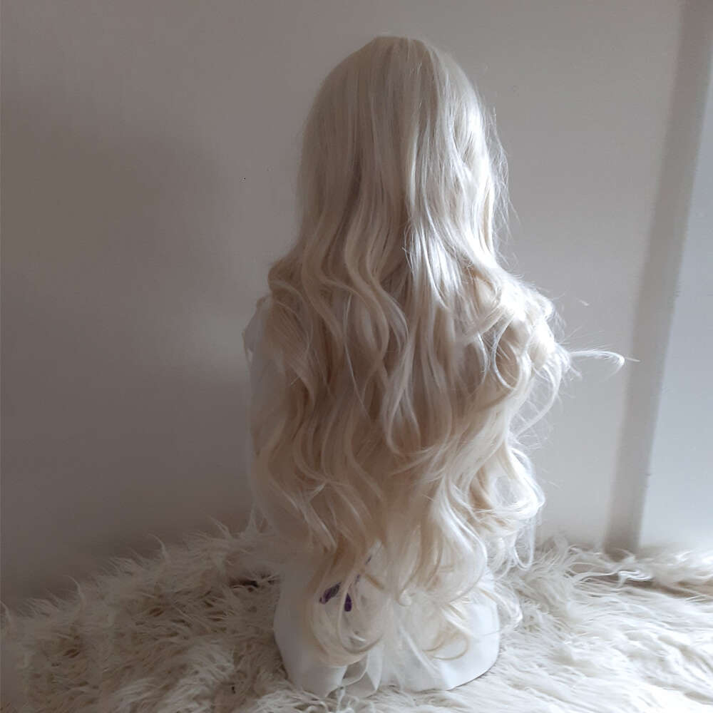 Heat Resistant Synthetic Hair Snow White Lace Front Wig Long Layered Wavy Women Wigs Perfect For Daily Use/Party Thick Density