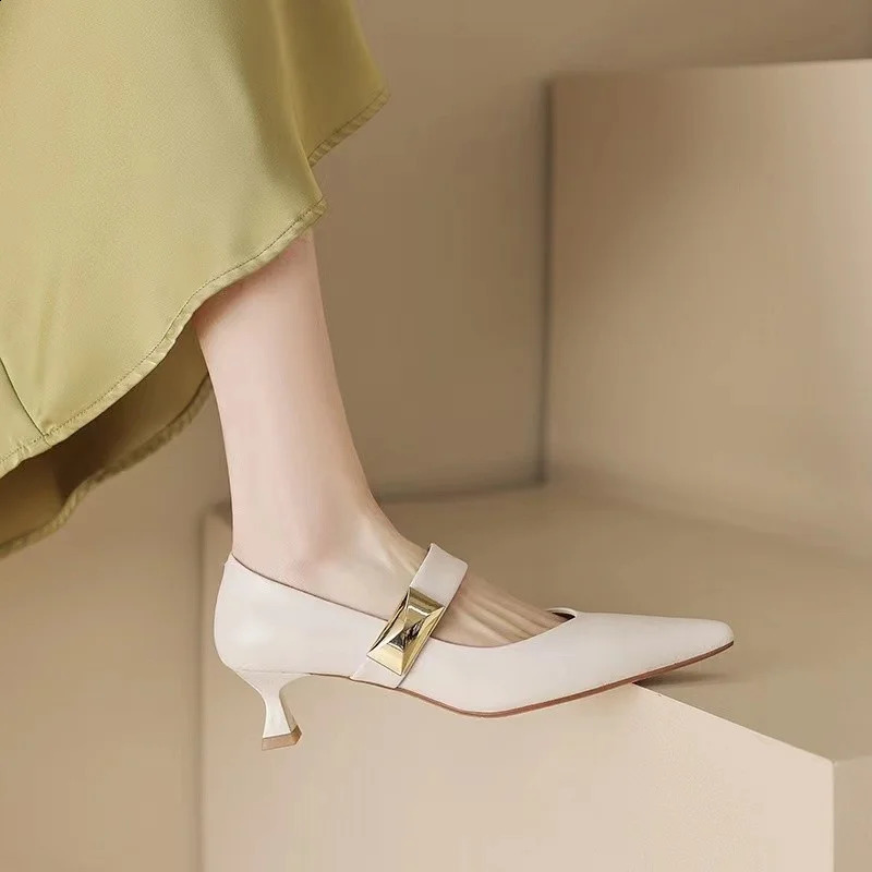 Fashion Womens Mary Jane Shoes Pointed Toe High Heel Stiletto Metallic Trim Elegant Shoes Zapatos Mujer Elegant Ladies 240904
