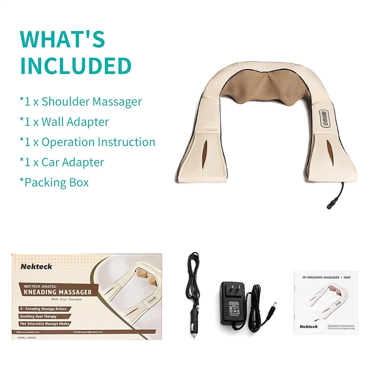 Nekteck finger press back shoulder and neck massager 3D electric full body massager with deep tissue kneading pillow massage 240914