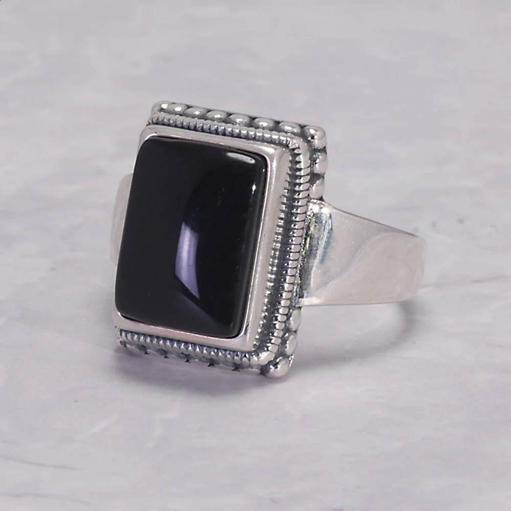 Silver Lucifer Ring Black Agate Natural Stone Handmade Declaration TV Program Jewelry 240912