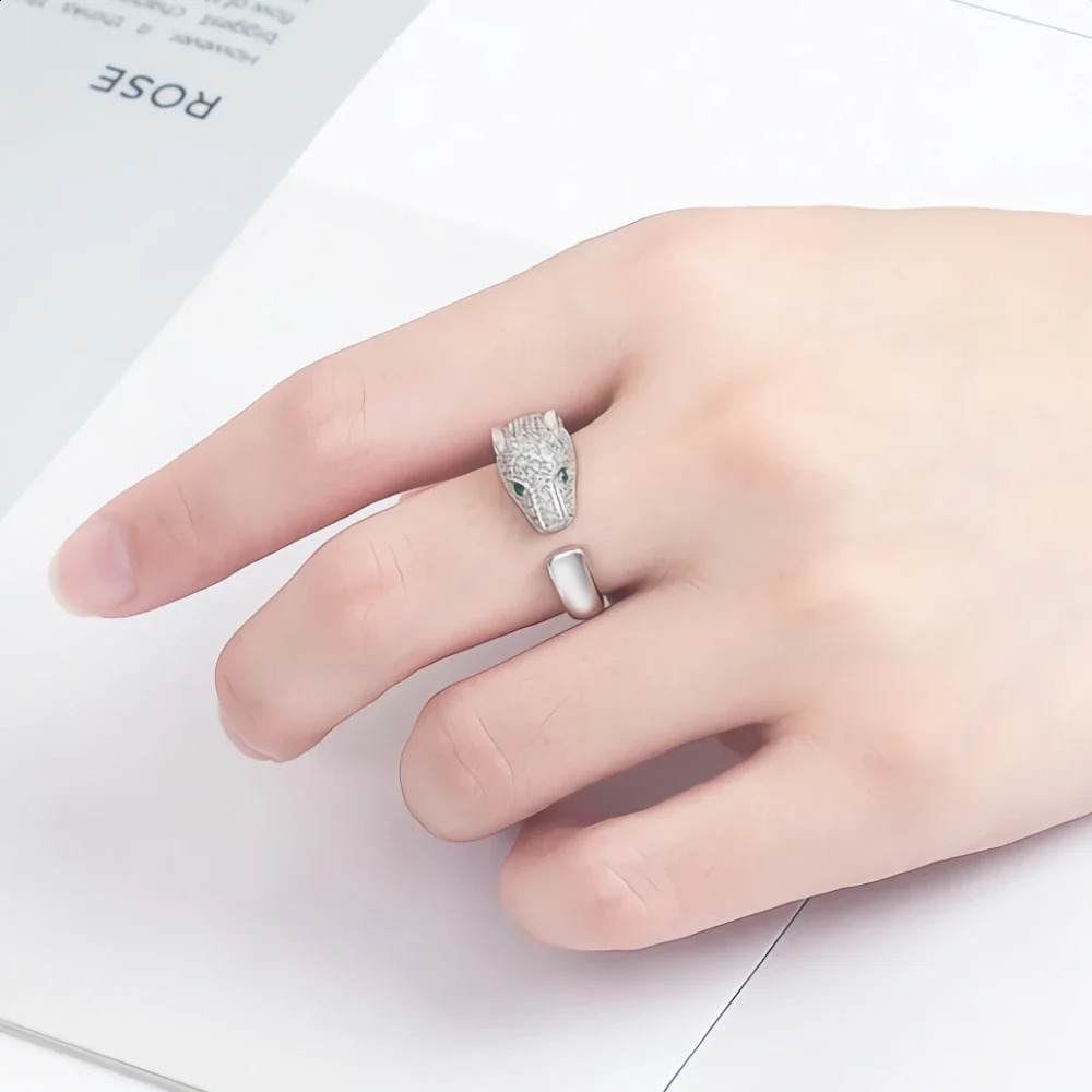 Sier Crystal Sterg Leopard Head Rings for Women Fashion Jewelry 4