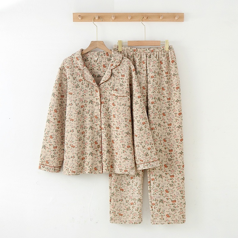 2023 New Women's Pamas Suit Thick Warm Cardigan Winter Pyjamas Sets Long Sleeve Wer Print Home Clothes Sleepwear