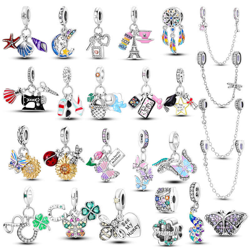 925 New in S Sterling Silver Butterfly Clover Charm Beads Fit Bracelet DIY Pendant Woman Jewelry making gift 2023 HotSale