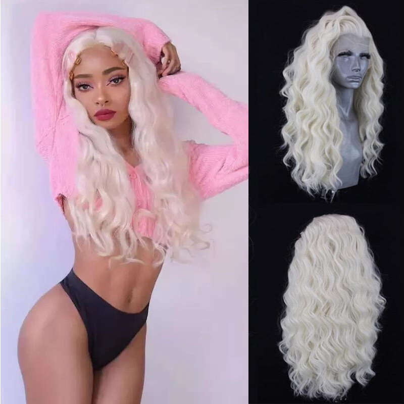 Synthetic Lace Front Platinum Blonde Long Deep Wave Human Wig 10% Miexd With Baby Hair Cosplay Daily Wear For Women