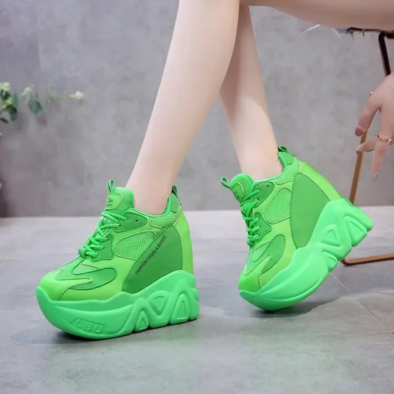 Women Platform Autumn Breathable Wedges Casual Shoes 12.5CM High Heels Thick Sole Sneakers Woman Deportivas Mujer