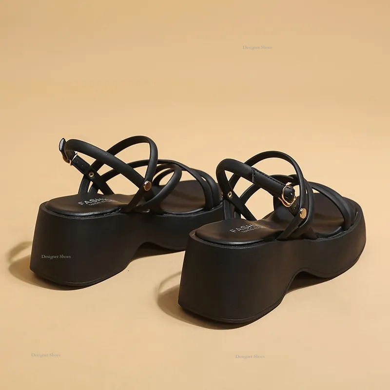 Women's Thick Soled 2024 New Summer Fashion One Line Buckle Fairy Paired With Skirt Height Sandals