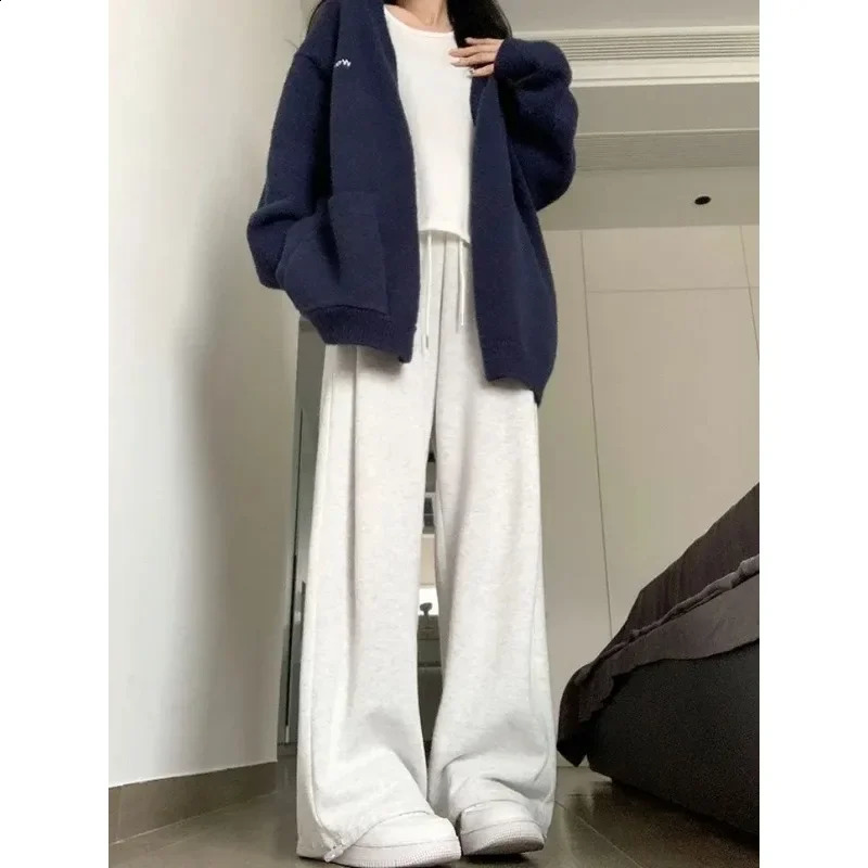 Deeptown basic gray sports pants Korean fashion jogging bag womens casual Harajuku loose wide leg mens summer 240913