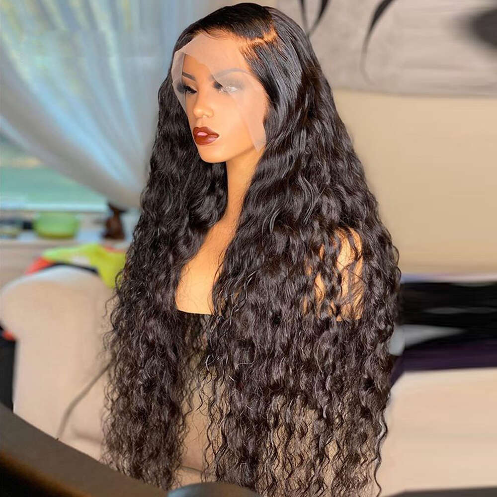 Long Synthetic For Women Bouncy Curly Front Wig 10% Human Hair Black Heat Resistant Glueless Lace Wigs