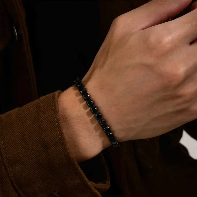 Modyle 5mm Mens Tennis Chain Bracelet Womens Black Stainless Steel Zirconia Chain Bracelet Classic Simple Neutral Jewelry Gift W240914